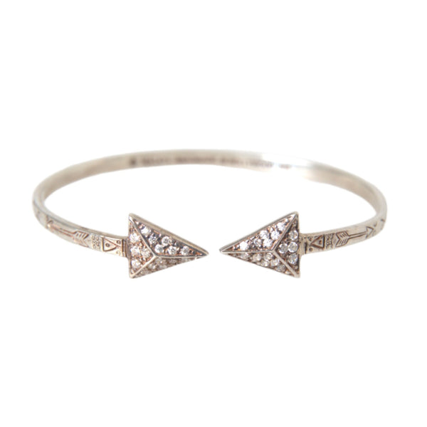 NIALAYA: "Crystal Arrow" Bangle Bracelet in 925 Sterling Silver - Spiritual Guide and Protection