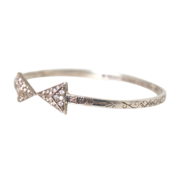 NIALAYA: "Crystal Arrow" Bangle Bracelet in 925 Sterling Silver - Spiritual Guide and Protection