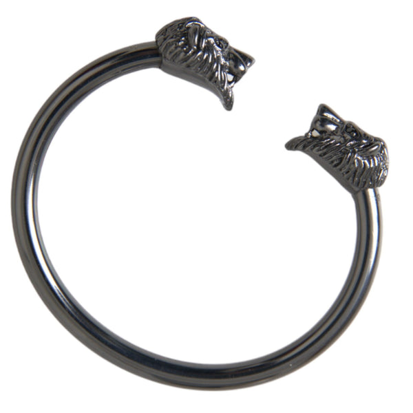 NIALAYA : Bracelet Jonc Lion en Rhodium Noir - Majesté Ténébreuse et Puissance