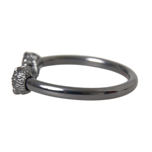 NIALAYA : Bracelet Jonc Lion en Rhodium Noir - Majesté Ténébreuse et Puissance