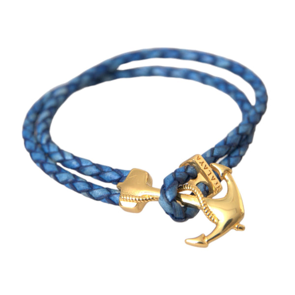 Nialaya Bracelet "Gold Marine Anchor &amp; Blue Braided Leather"