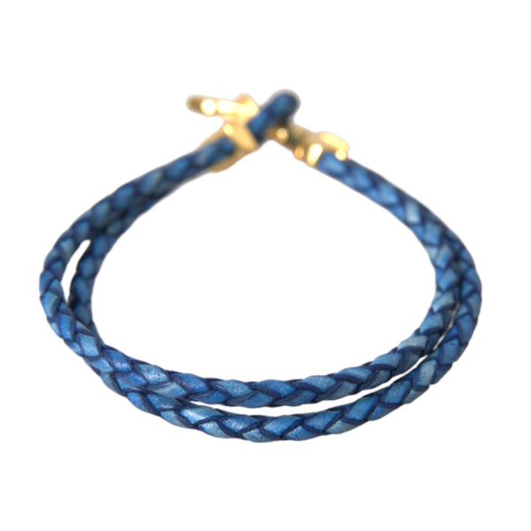 Bracelet Nialaya "Ancre Marine Or & Cuir Tressé Bleu"