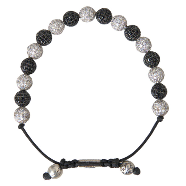 NIALAYA : Bracelet Perlé Unisexe "CZ Crystal Ball" Noir & Blanc - Argent Sterling 925 & Zirconium - Fait Main à Hollywood