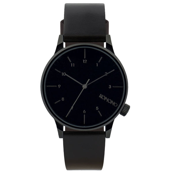 KOMONO WINSTON REGAL : Montre Classique Homme Cadran Noir et Bracelet Cuir Noir - Boîtier Gunmetal