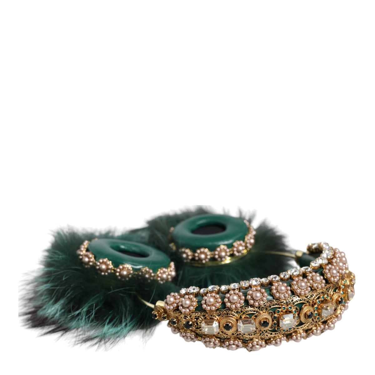 DOLCE & GABBANA : Écouteurs D&G Vert Forêt & Cristaux – Son de Luxe