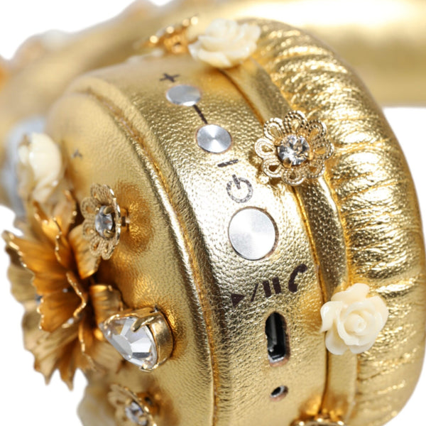 DOLCE &amp; GABBANA: Golden Floral Leather Helmet – Elegance &amp; Divine Sound