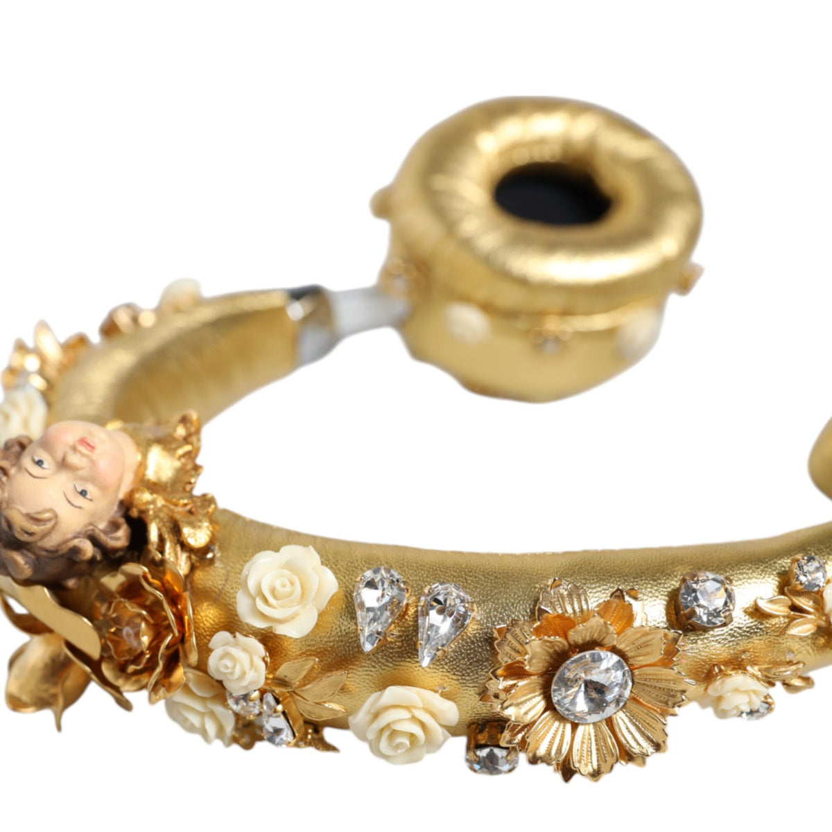 DOLCE &amp; GABBANA: Golden Floral Leather Helmet – Elegance &amp; Divine Sound