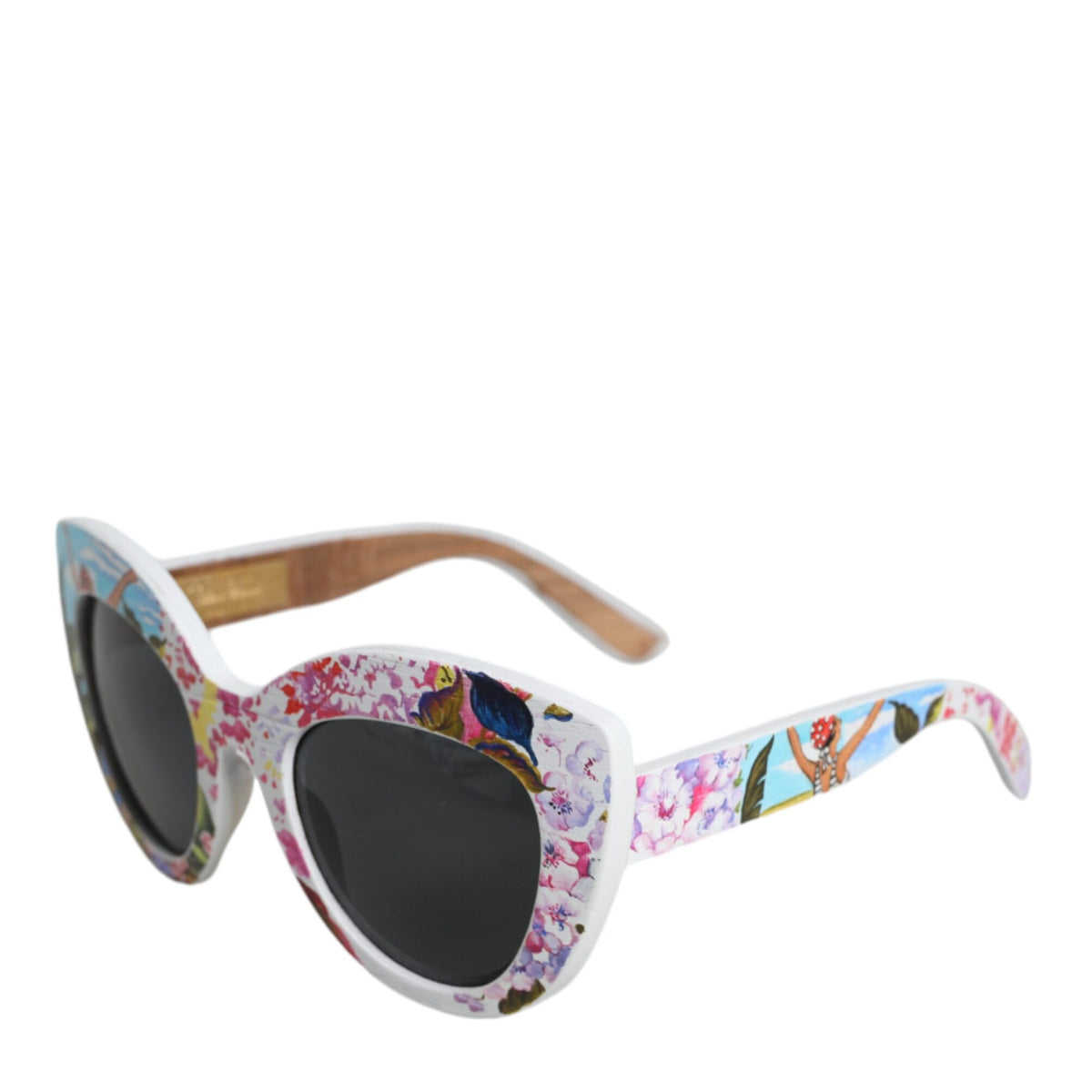 DOLCE & GABBANA : Lunettes de Soleil Femme Florales Peintes à la Main - Monture Bois, Cristal & Laiton - Protection UV Totale