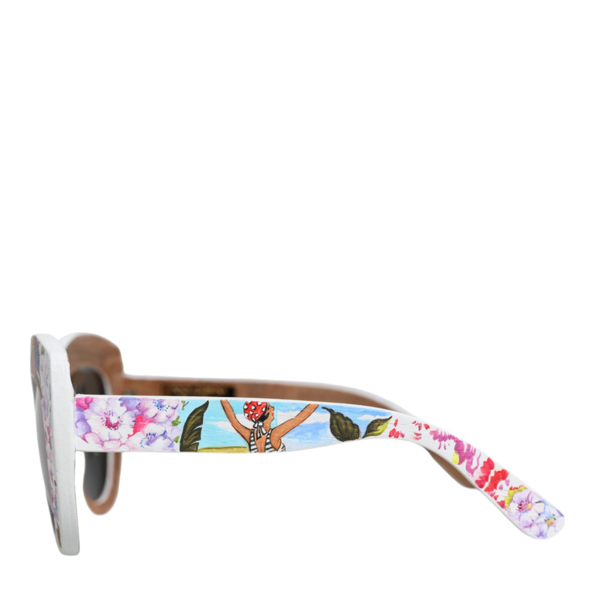 DOLCE & GABBANA : Lunettes de Soleil Femme Florales Peintes à la Main - Monture Bois, Cristal & Laiton - Protection UV Totale