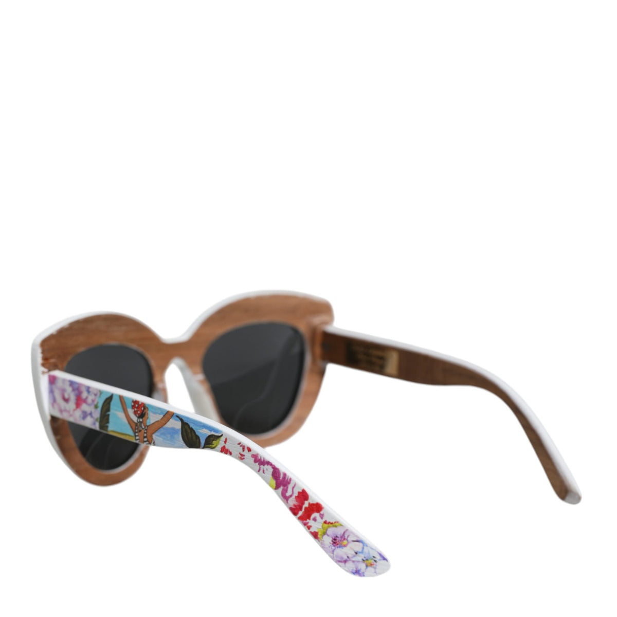 DOLCE & GABBANA : Lunettes de Soleil Femme Florales Peintes à la Main - Monture Bois, Cristal & Laiton - Protection UV Totale
