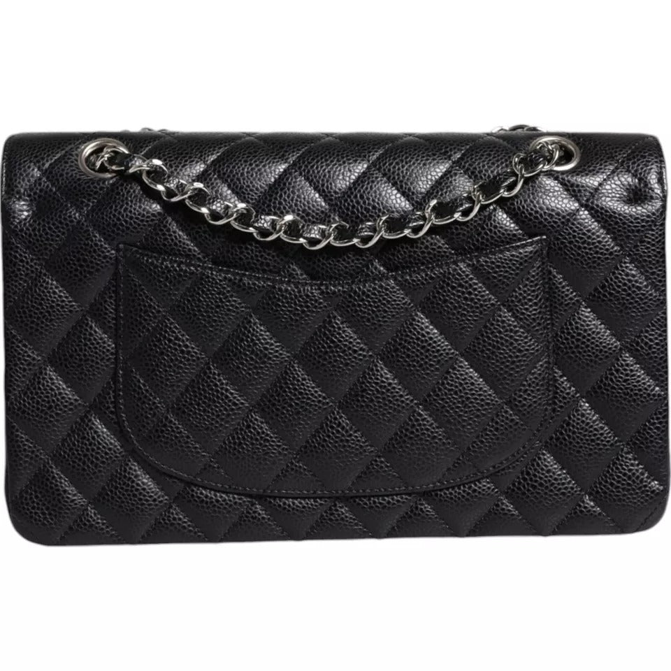 CHANEL - Sac à Main Vintage Cuir Matelassé Noir Argent - Pièce de Collection