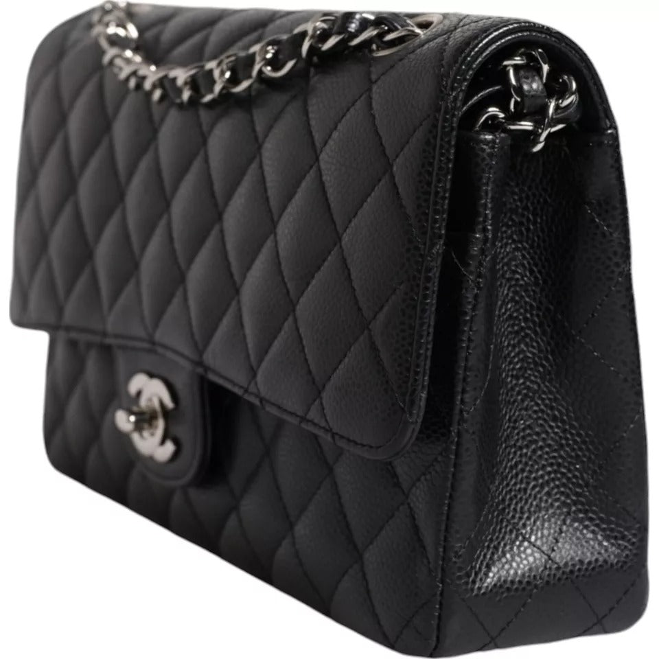CHANEL - Sac à Main Vintage Cuir Matelassé Noir Argent - Pièce de Collection
