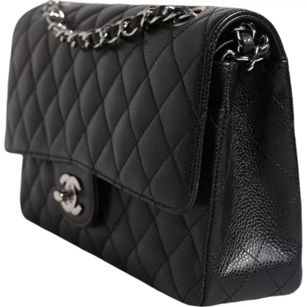 CHANEL - Vintage Black Silver Quilted Leather Handbag - Collector's Item