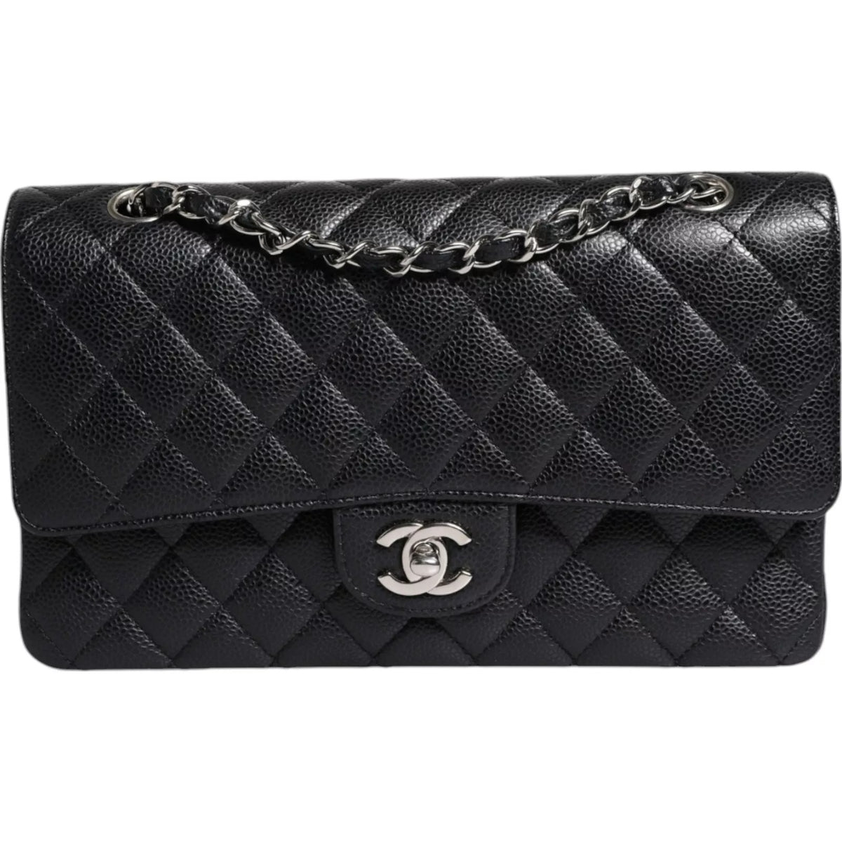 CHANEL - Sac à Main Vintage Cuir Matelassé Noir Argent - Pièce de Collection