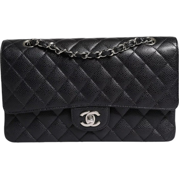 CHANEL - Vintage Black Silver Quilted Leather Handbag - Collector's Item