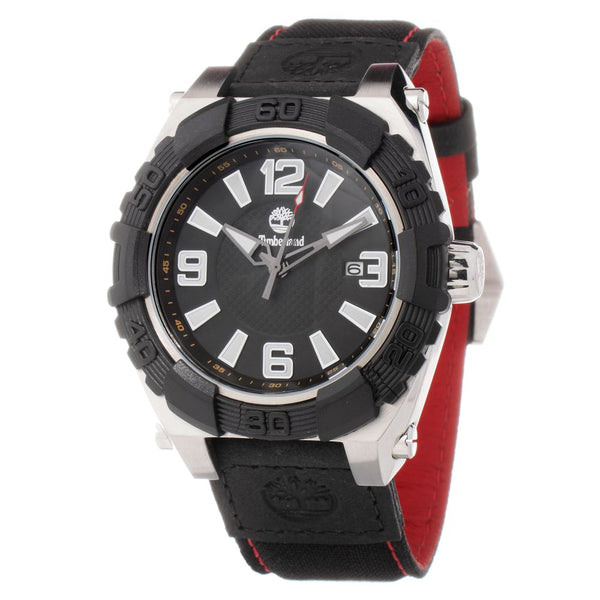 TIMBERLAND Black &amp; Red Leather Strap Watch