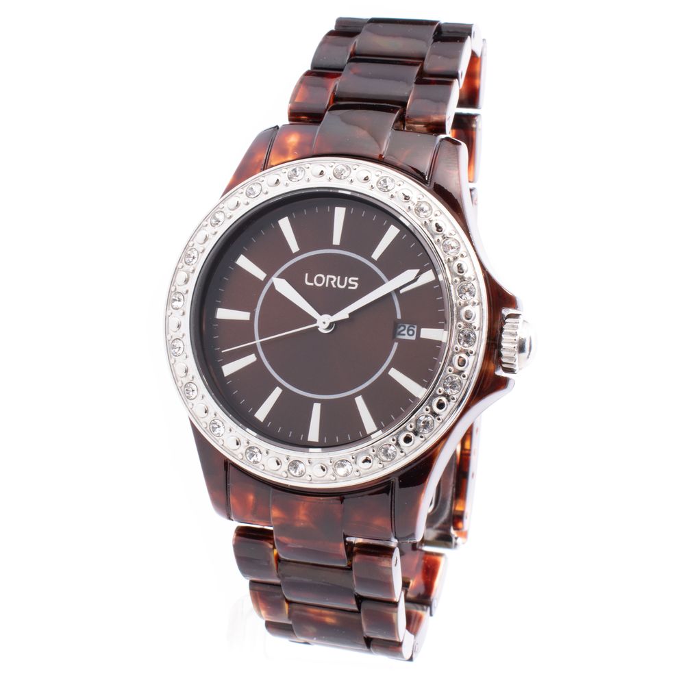LORUS Women's Watch "Tortoise Shell" Brown - Rhinestone Bezel and Brown Dial