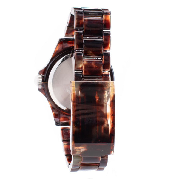 LORUS Montre Femme "Tortoise Shell" Marron - Lunette Strass et Cadran Brun