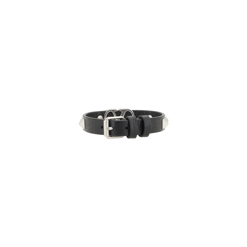 Valentino Garavani Bracelet "VLogo &amp; Rockstuds: Black Leather"
