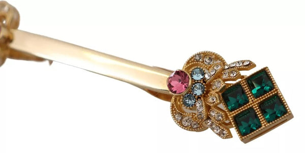 DOLCE &amp; GABBANA COLLAR PIN BROOCH in 925 Sterling Silver Gold Plated and Multicolor Crystals