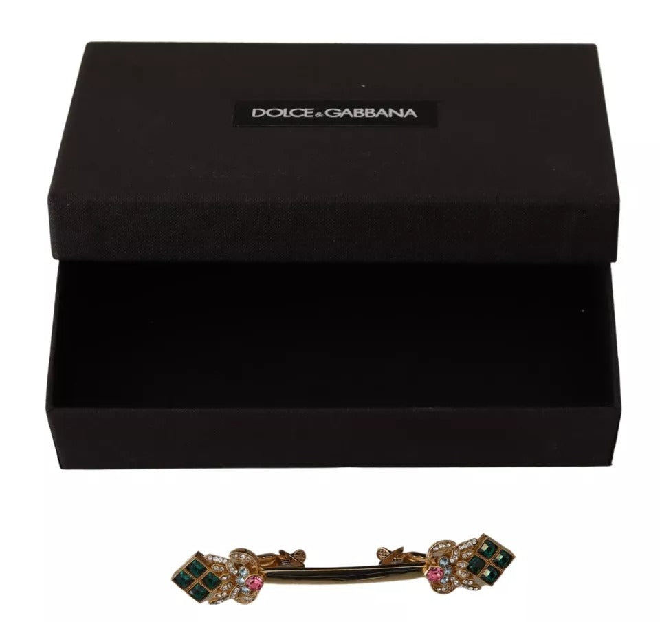 DOLCE & GABBANA  BROCHE ÉPINGLE DE COL en Argent Sterling 925 Plaqué Or et Cristaux Multicolores