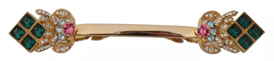 DOLCE & GABBANA  BROCHE ÉPINGLE DE COL en Argent Sterling 925 Plaqué Or et Cristaux Multicolores