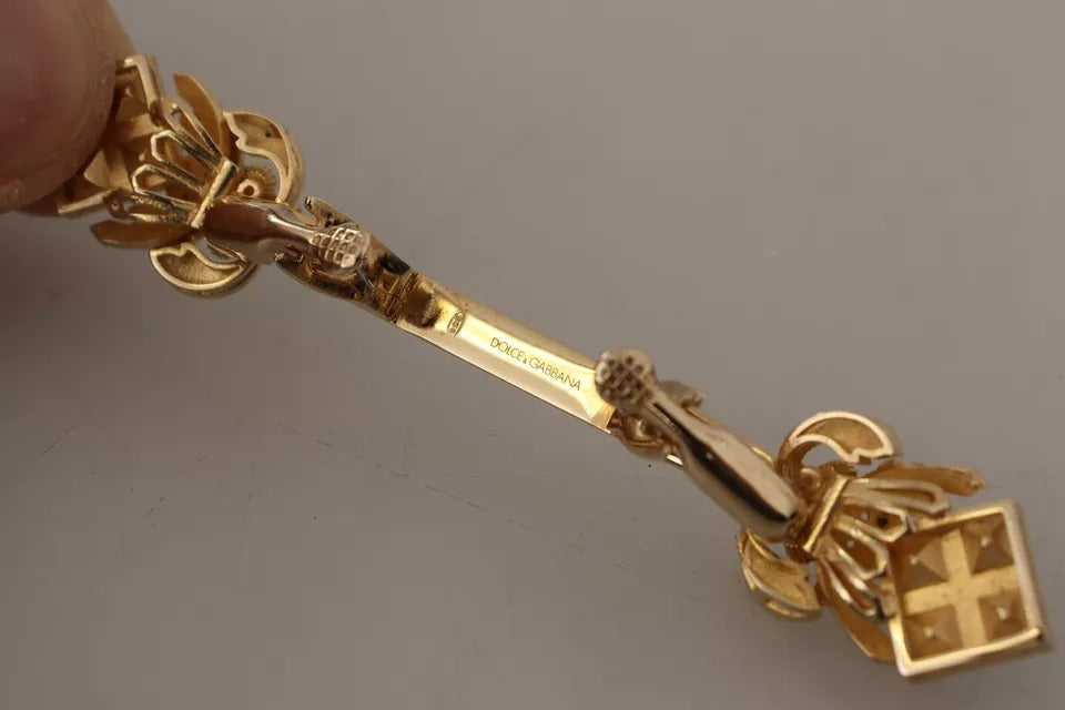 DOLCE & GABBANA  BROCHE ÉPINGLE DE COL en Argent Sterling 925 Plaqué Or et Cristaux Multicolores