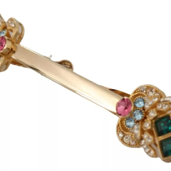 DOLCE & GABBANA  BROCHE ÉPINGLE DE COL en Argent Sterling 925 Plaqué Or et Cristaux Multicolores