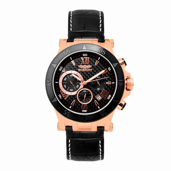 BOBROFF Black Steel Watch with Luxury Sports Dial