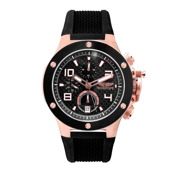 BOBROFF Unisex Sports Quartz Watch Black &amp; Rose Gold