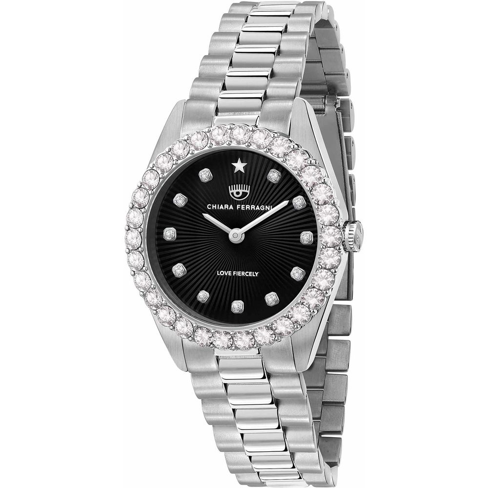 CHIARA FERRAGNI Everyday Watch with Black Dial and Rhinestone Bezel - Glamorous and Trendy