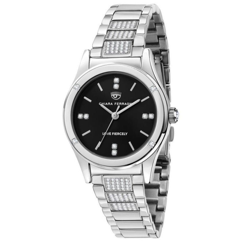 CHIARA FERRAGNI Contemporary Watch with Black Dial and Crystals on the Bracelet - Refined Glamour