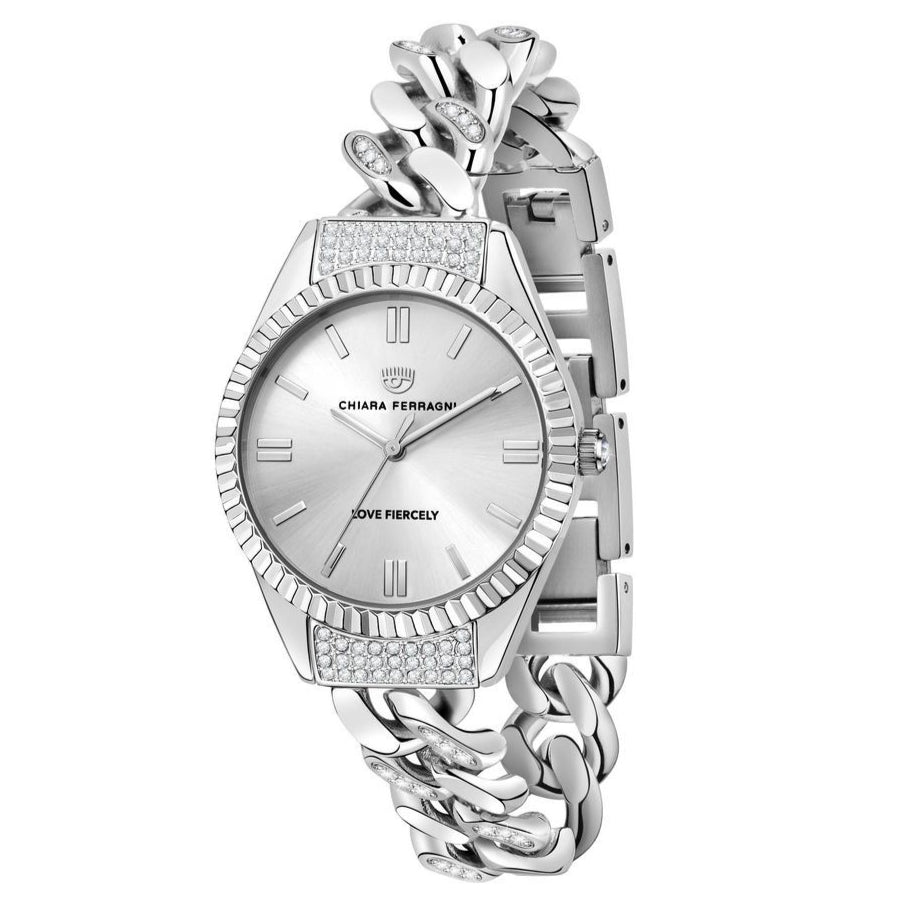 CHIARA FERRAGNI Chain Capsule Watch with Silver Dial and Crystals - L'Éclat Chic