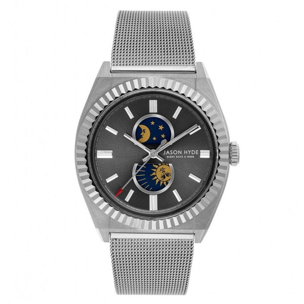 JASON HYDE Lunatico Grey Steel Watch - Unique Moon/Sun Display