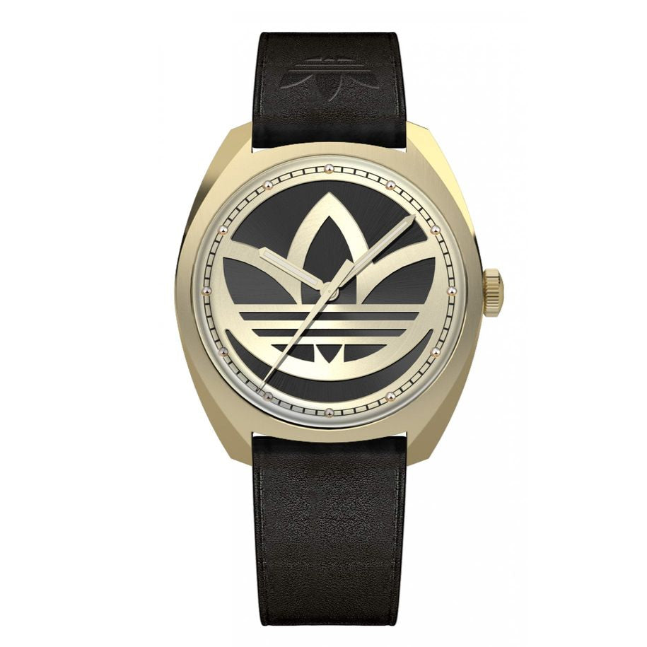 ADIDAS  Montre pour Femme - Cadran Noir Vaste Logo et Bracelet en Cuir Noir