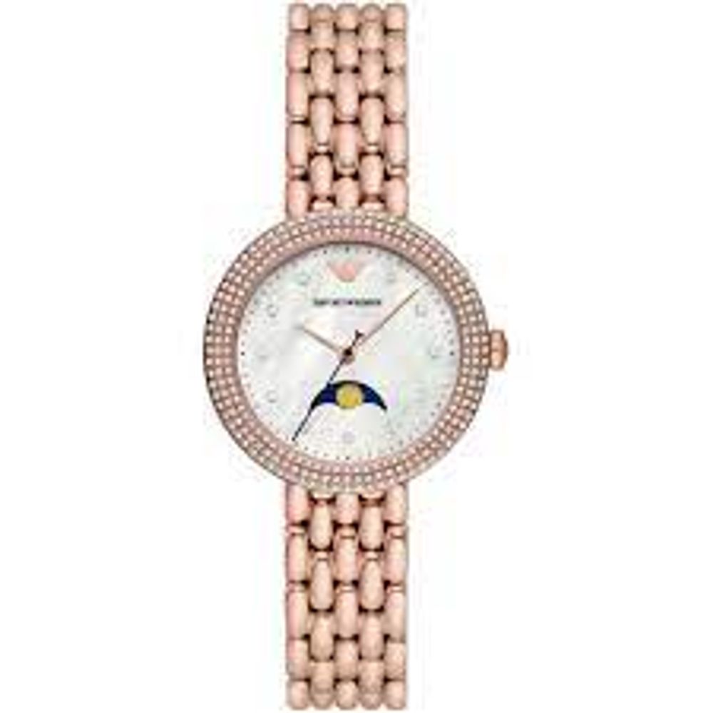 ARMANI Women's Rose Gold Stainless Steel Watch - Mother of Pearl Dial and Moon Indicator