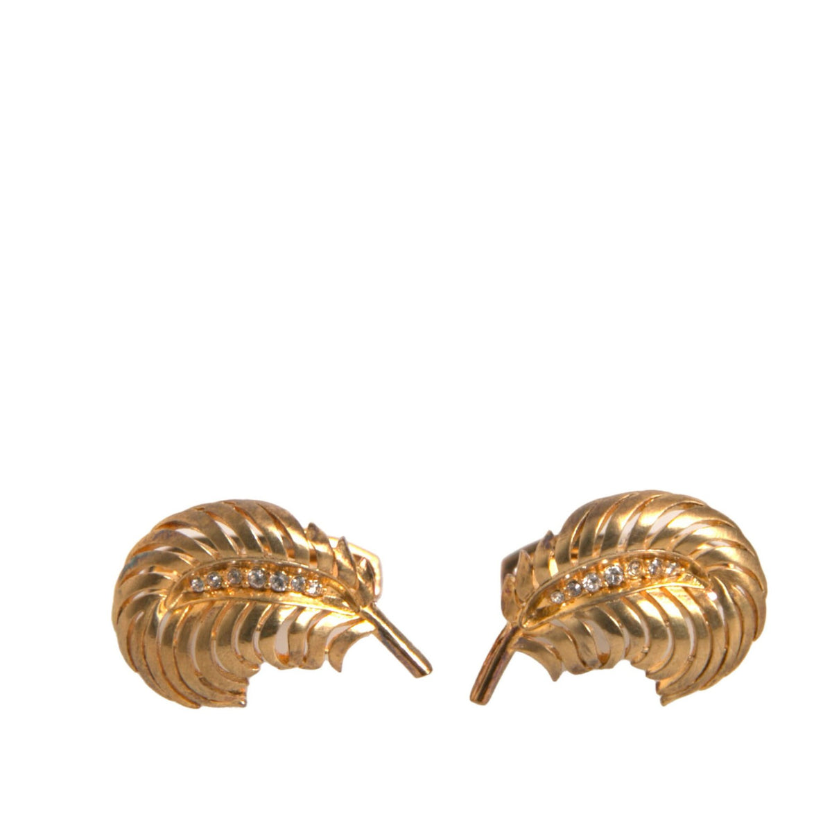 Boutons de Manchette Dolce & Gabbana "Feuille Scintillante" en Argent 925 Doré et Cristal