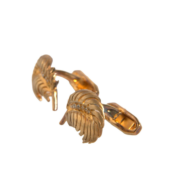 Boutons de Manchette Dolce & Gabbana "Feuille Scintillante" en Argent 925 Doré et Cristal