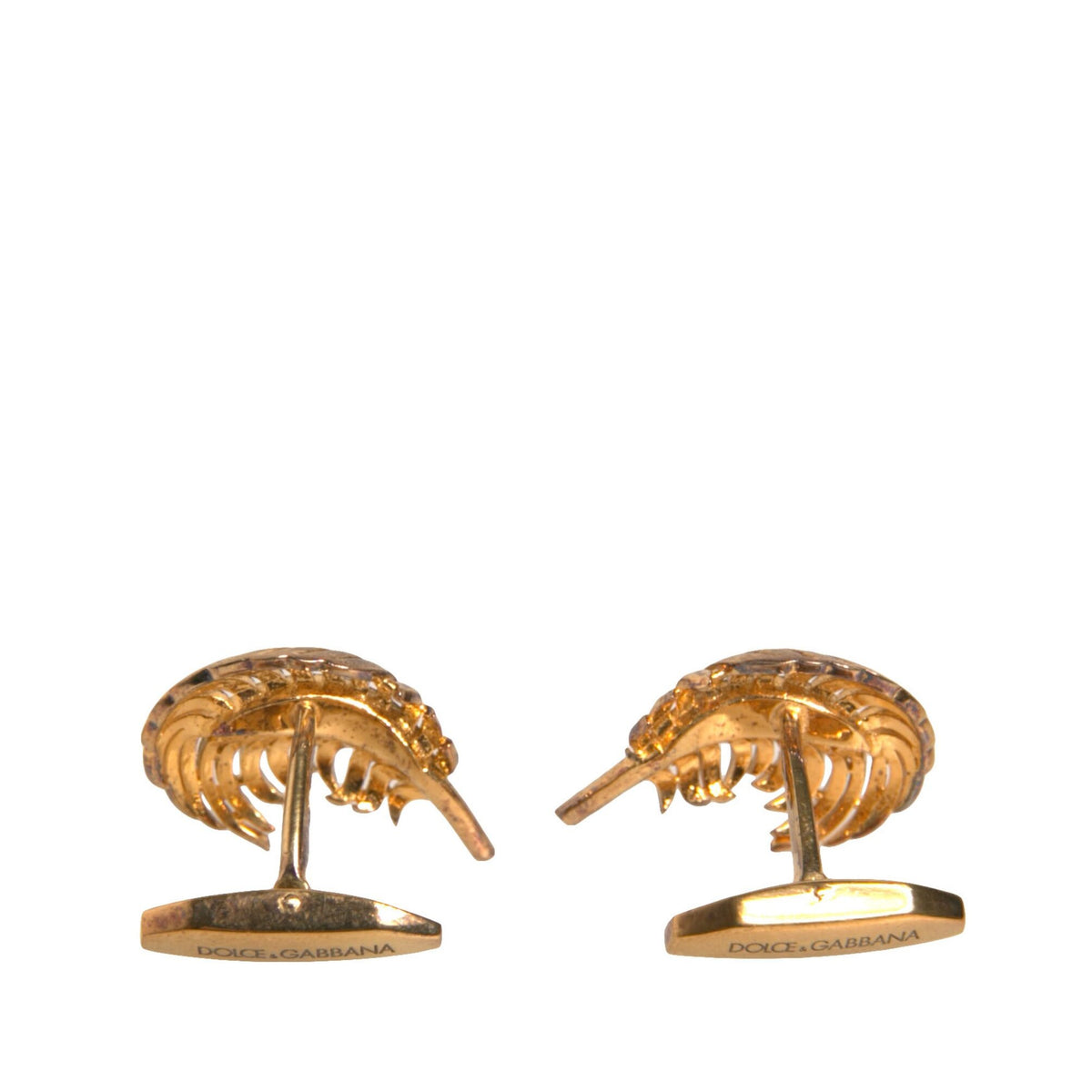 Boutons de Manchette Dolce & Gabbana "Feuille Scintillante" en Argent 925 Doré et Cristal