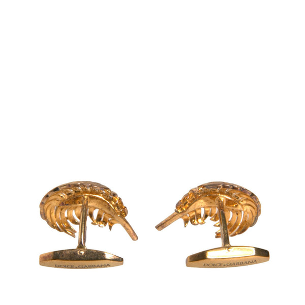 Boutons de Manchette Dolce & Gabbana "Feuille Scintillante" en Argent 925 Doré et Cristal
