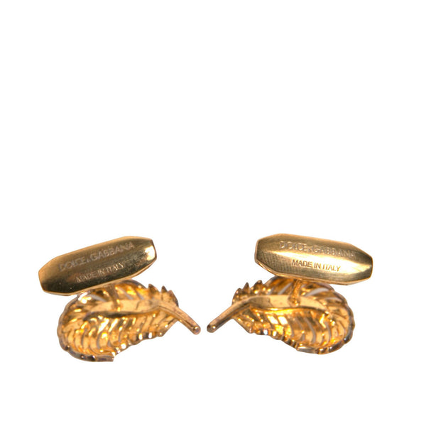 Boutons de Manchette Dolce & Gabbana "Feuille Scintillante" en Argent 925 Doré et Cristal