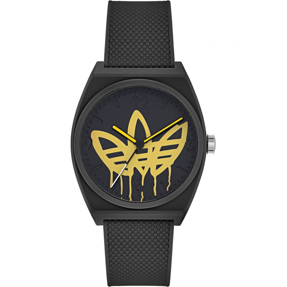 ADIDAS Montre "Project Two" Mixte - Design Noir Graffiti Doré et Bracelet Silicone