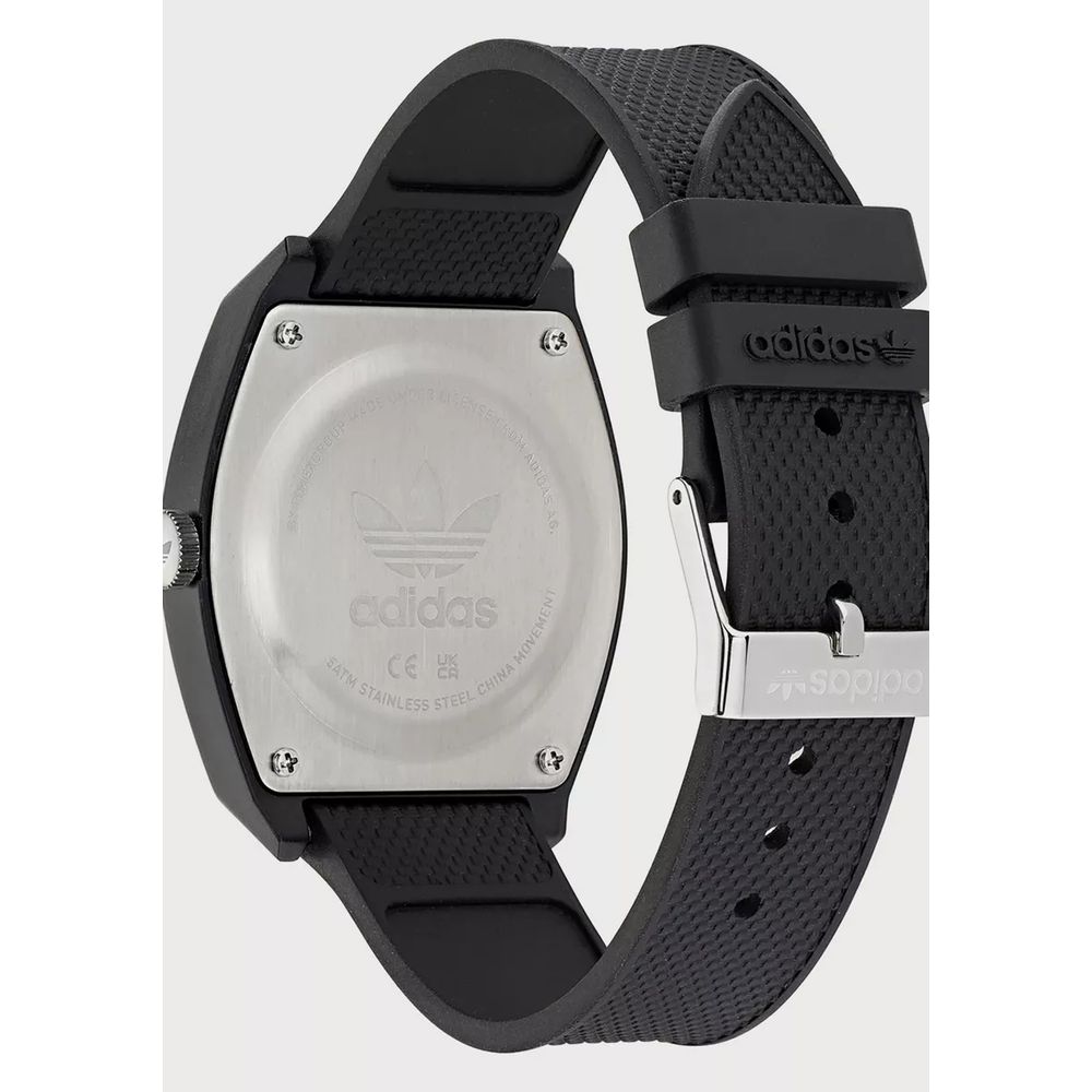 ADIDAS Montre "Project Two" Mixte - Design Noir Graffiti Doré et Bracelet Silicone
