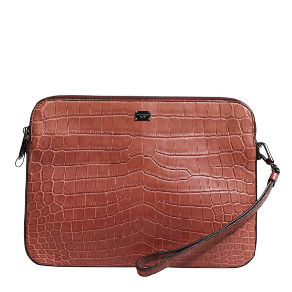 Dolce &amp; Gabbana Bordeaux Croc Leather Logo Plaque Men Briefcase Bag