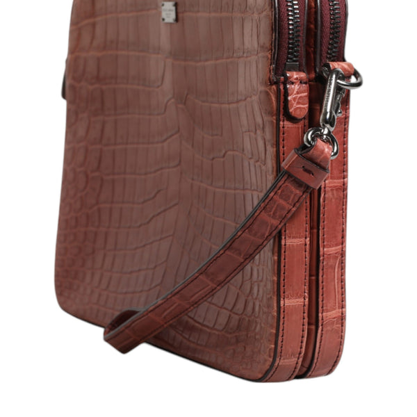 Dolce &amp; Gabbana Bordeaux Croc Leather Logo Plaque Men Briefcase Bag