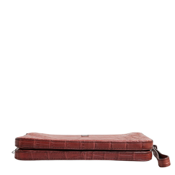 Dolce &amp; Gabbana Bordeaux Croc Leather Logo Plaque Men Briefcase Bag