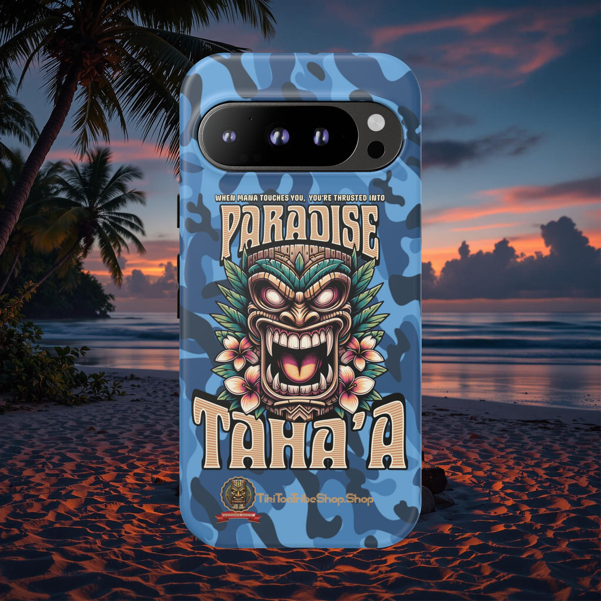 Tahaa – Coque Antichoc Premium « Tiki Féroce » | Design Tribal & Protection Maximale