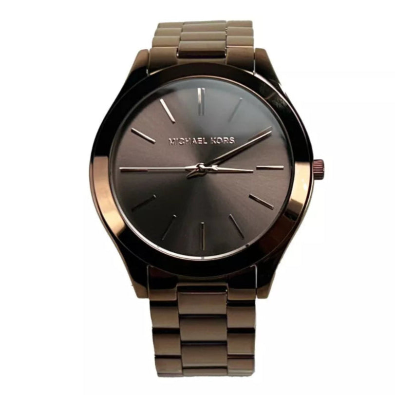 MICHAEL KORS MONTRE Slim Runway Acier Inoxydable Marron - Élégance Chaleureuse