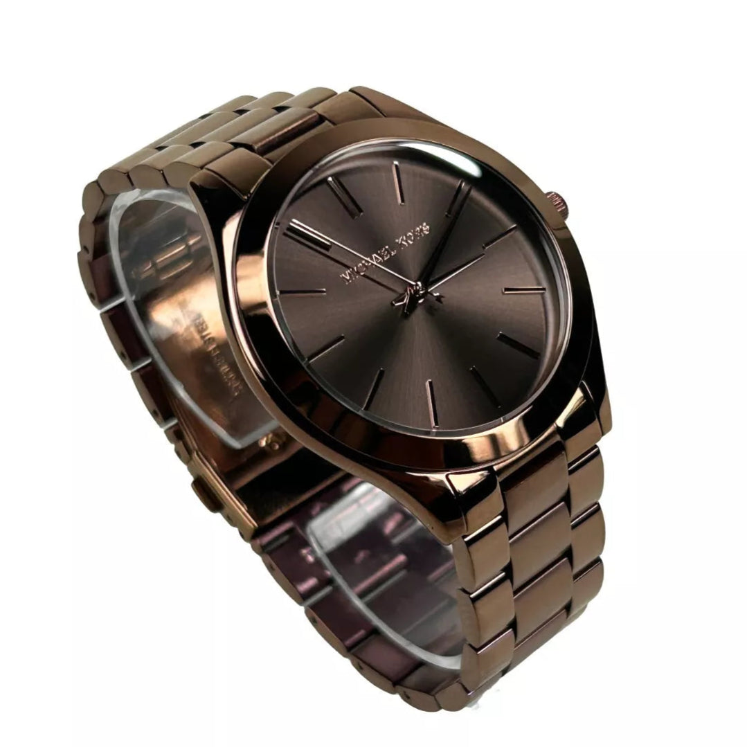 MICHAEL KORS MONTRE Slim Runway Acier Inoxydable Marron - Élégance Chaleureuse