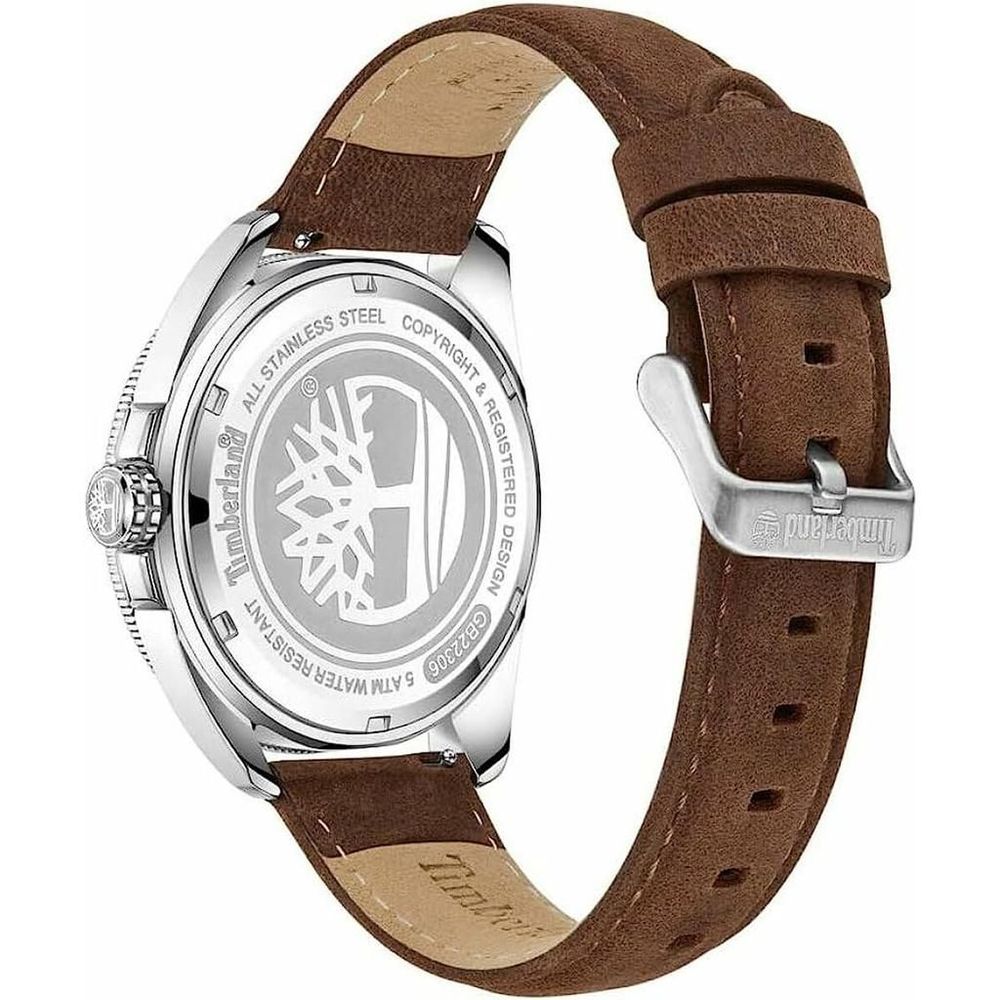 TIMBERLAND CARRIGAN: Men's Watch Black Dial Red Bezel and Brown Leather Strap - 45mm